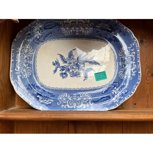 218 - 3 Shelves of Porcelain Ornaments including a Blue and White Platter