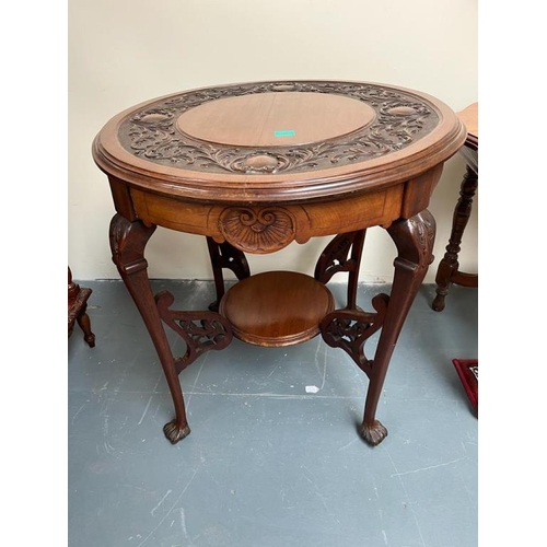 220 - Edwardian Mahogany Circular Centre Table on paw feet (74cm x 74cm) and an Edwardian Walnut Table