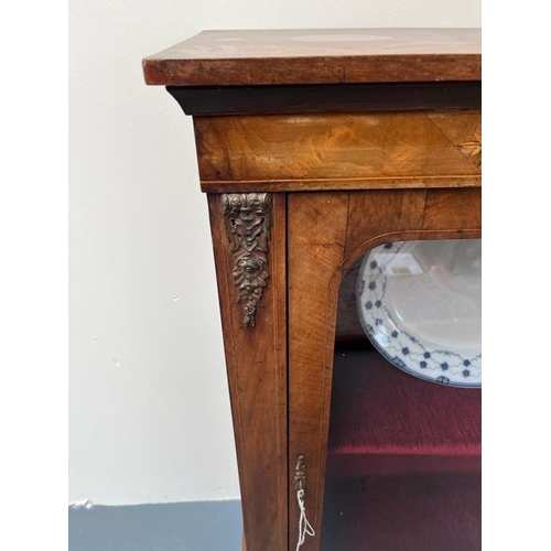 224 - Victorian Walnut Inlaid Pier Cabinet with Glazed Door and gilt metal mounts (74cm x 100cm x 30cm)