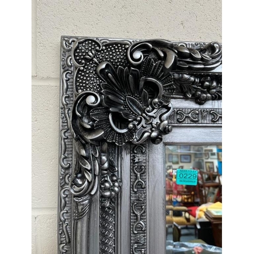 229 - Large Decorative Silver Finish Overmantle Pier Mirror (97cm x 184cm)