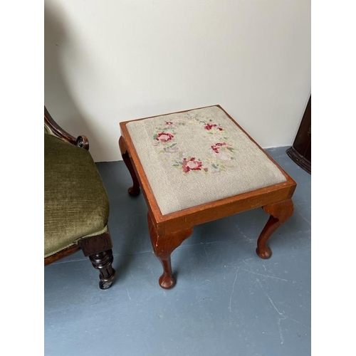 233 - Victorian Walnut Ladies Chair and a Vintage Tapestry Upholstered Stool