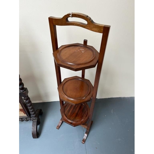 235 - Victorian Rosewood Firescreen on bobbin supports (60cm x 90cm) and an Edwardian Plate Stand