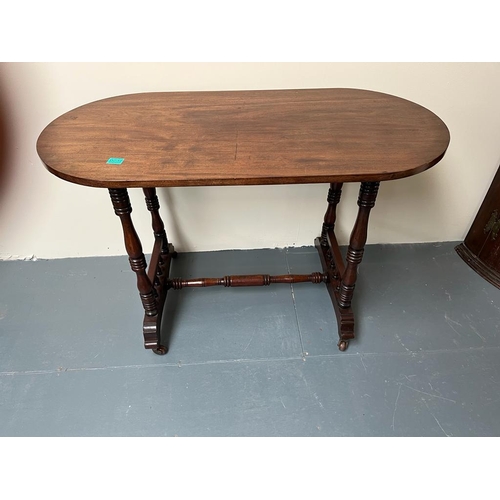 237 - Victorian Oval Mahogany Library Table on turned supports with stretcher base (107cm x 70cm x 50cm)