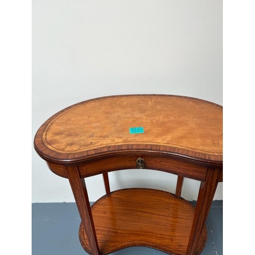 240 - Quality Edwardian Satinwood Kidney Shape Occasional Table with 1 Drawer and undertier on spade legs ... 