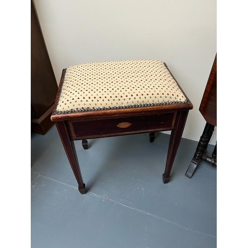 301 - Edwardian Sutherland Table (68cm x 70cm x 20cm) and a Lift Top Piano Stool