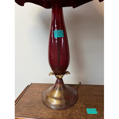 305 - Decorative Pair of Metal and Glass Table Lamps (80cm Tall including Shades)