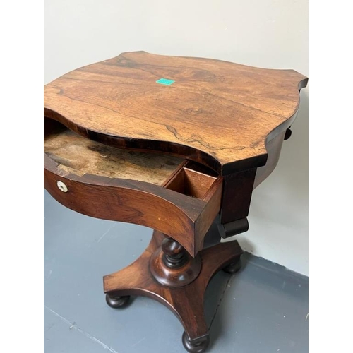 309 - Early Victorian Rosewood Sewing Table of serpentine form on barley twist with platform base (50cm x ... 