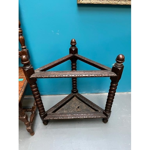 316 - Victorian Carved Oak Corner Stick Stand and a Victorian Carved Oak Hall Chair