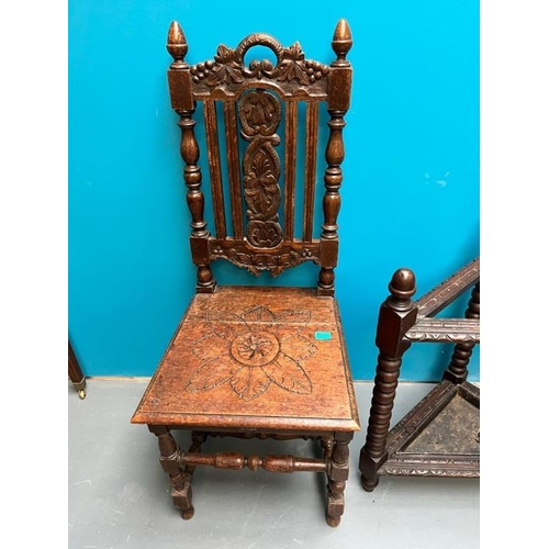 316 - Victorian Carved Oak Corner Stick Stand and a Victorian Carved Oak Hall Chair