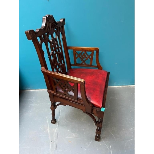 328 - Pair of Chinese Chippendale Mahogany Armchairs (66cm x 110cm x 50cm)