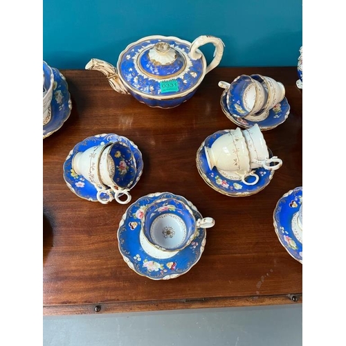 331 - 23 Piece Blue Floral China part Tea Set with hand painted and gilt decoration