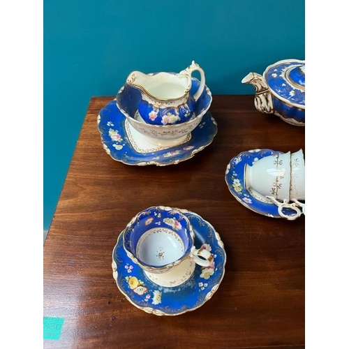 331 - 23 Piece Blue Floral China part Tea Set with hand painted and gilt decoration