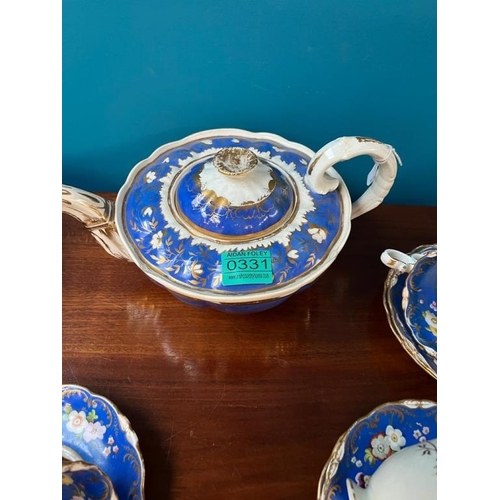 331 - 23 Piece Blue Floral China part Tea Set with hand painted and gilt decoration