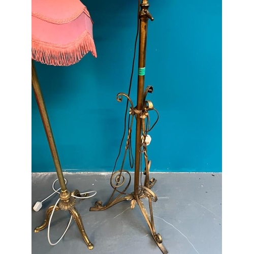 409 - Two Brass Column Standard Lamps with Shades