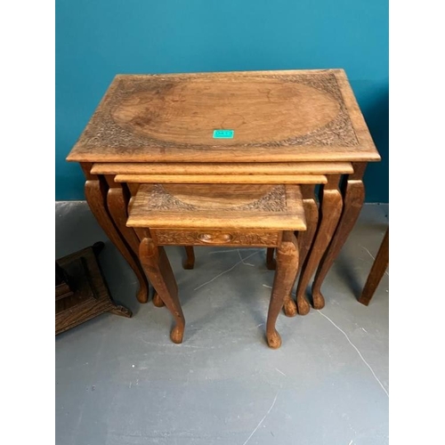 413 - Hardwood Nest of 4 Tables, Piano Stool and a Torchere