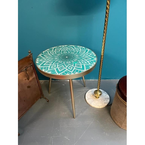 415 - Contemporary Guinness Stool, Occasional Table, Brass Standard Lamp and a Copper Firescreen