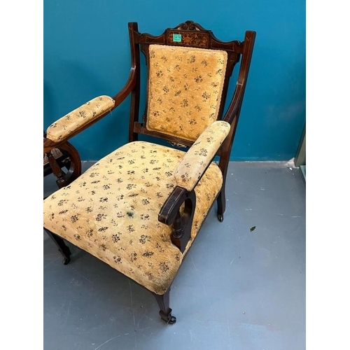 416 - Edwardian Inlaid Rosewood Armchair and a Victorian  Paper Mache Occasional Chair