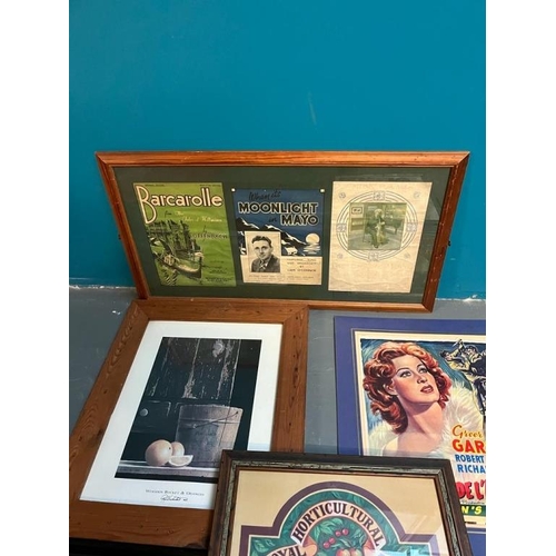 420 - Collection of Five Framed Advertising Pictures and a Triptych of Music Books