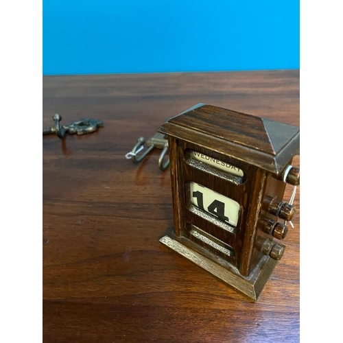 431 - Two Cast Iron Key Holders, Edwardian Desk Calendar and a large School Bell