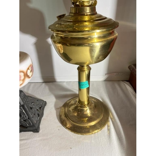 460 - Edwardian Oil Lamp and a Brass Column Oil Lamp with Etched Shade (Tallest 65cm)