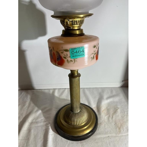 464 - Edwardian Brass Column Oil Lamp with contemporary Shade (62cm)