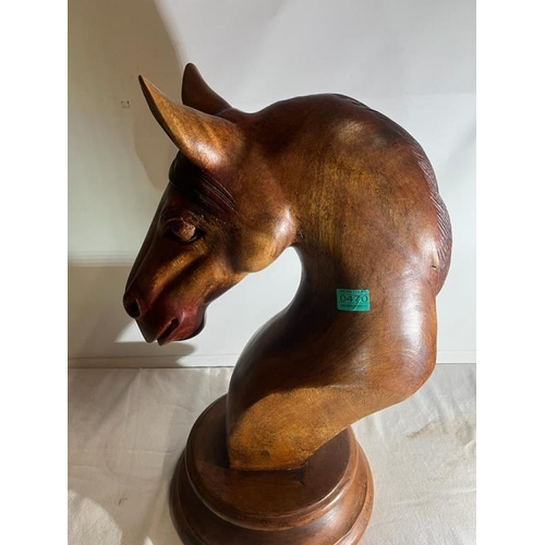 470 - Hand Carved Teak Horse Head Statue (30cm x 65cm)