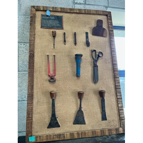 879 - Collection of Artisan Tools Mounted on Panel