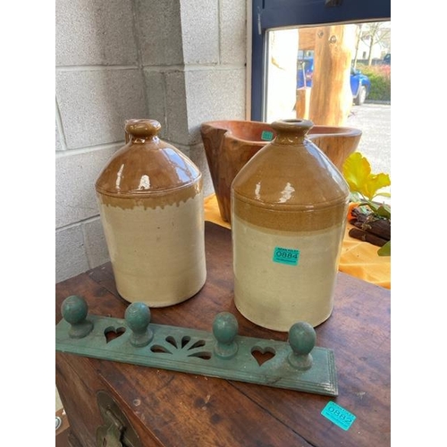 884 - Two Earthenware Whiskey Jars and a Hanger