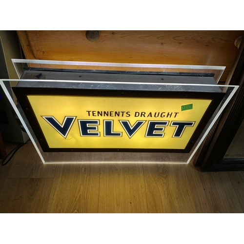 1225 - Tennents Draught Velvet Double Sided Plastic Sign with Bracket (66cm x 42cm)