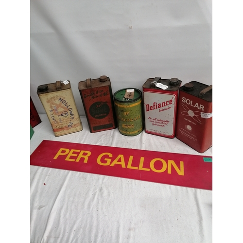 596 - Job Lot - Per Gallon Plastic Sign 4 x 1 Gallon Can x Grease Can Hollway Road, Defiance, Lub, Solor, ... 