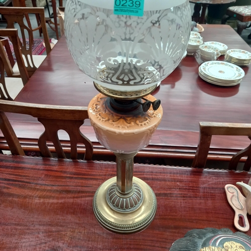 239 - Edwardian Brass and Porcelain Oil Lamp with Shade