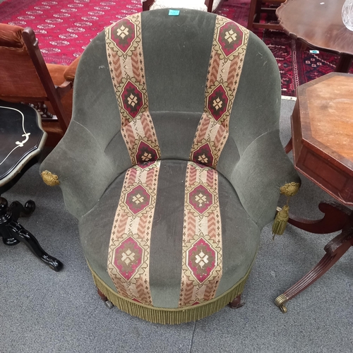 267 - Victorian Upholstered Armchair with decorative tapestry upholstery and fringing