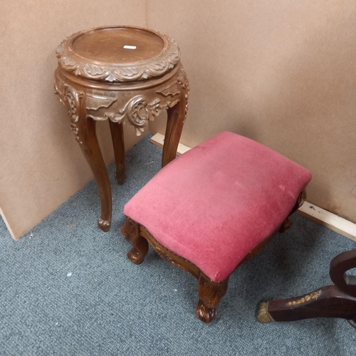 286 - Vintage Mahogany Drum Table, Footstool and a Plant Stand