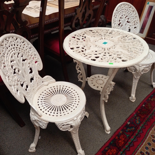 52 - Good Heavy Cast Iron Patio Table and 2 Chairs