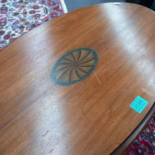 596 - Vintage Mahogany Occasional Table with inlaid centre decoration