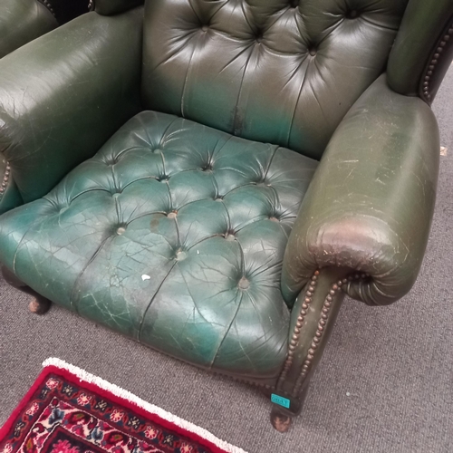 641 - Pair of Vintage Mahogany Chesterfield Style Wingback Armchairs