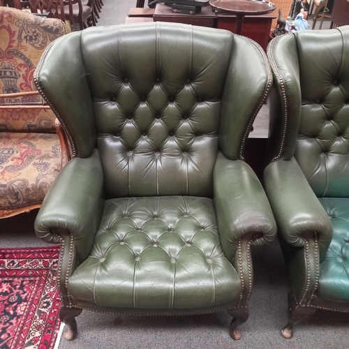 641 - Pair of Vintage Mahogany Chesterfield Style Wingback Armchairs