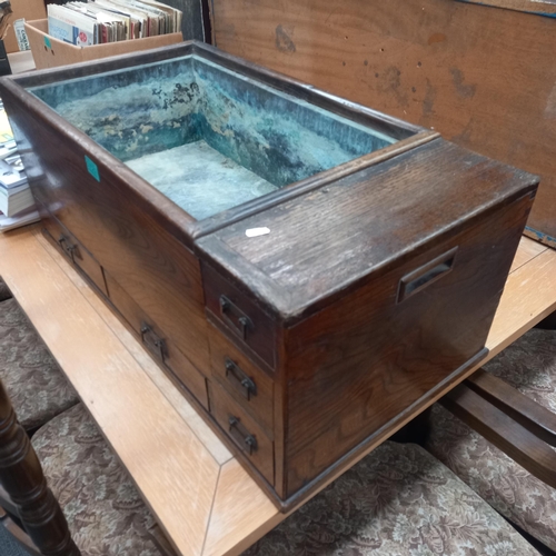 722 - Edwardian Oak Laboratory Chemists Bath with an assortment of drawers