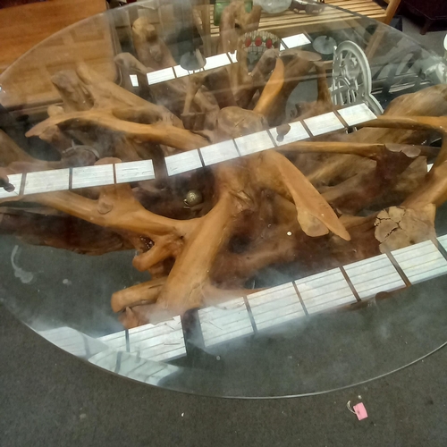 756 - Impressive Natural Wood Base Centre Table with Glass top