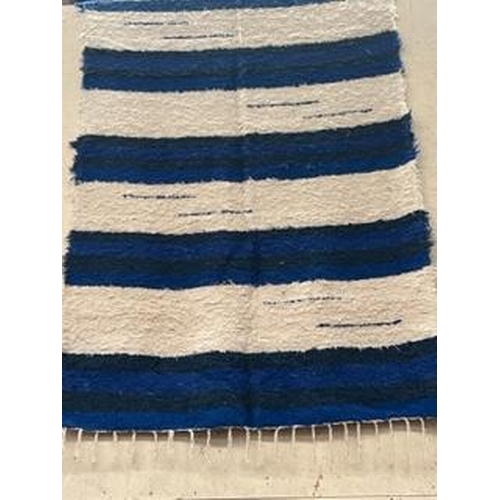 818 - Spanish Artisan Blue Stripe Wool Rug (240 x 160cm)