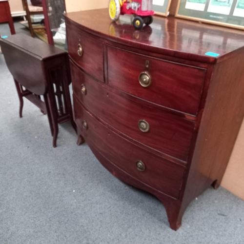 123 - Georgian Mahogany Bow Front Chest, 2 short over 3 long drawers