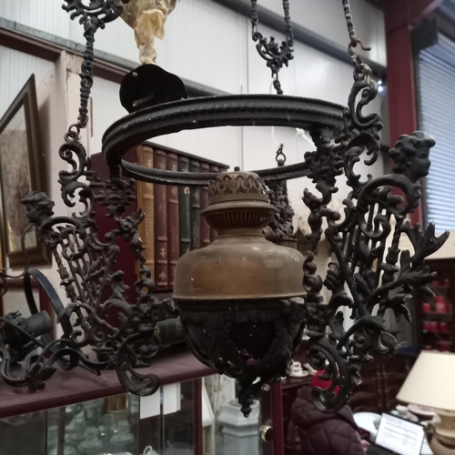 129 - Cast Iron Hanging Lamp with Brass Oil Reservoir and another