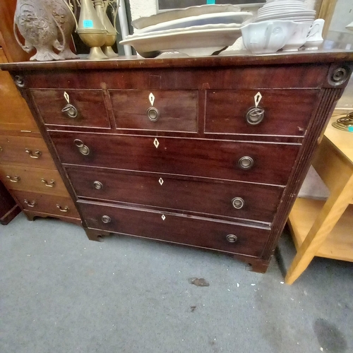 13 - Georgian Mahogany Chest of 3 short over 3 long drawers on bracket feet - 120cm W x 107cm H x 48cm D