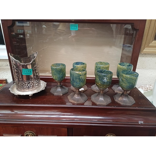 174 - Silver Plated Wine Bottle Stand and  7 Goblets