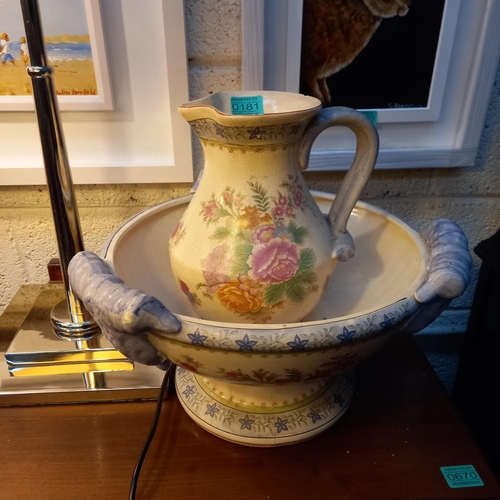 181 - Victorian Pottery Jug and Bowl