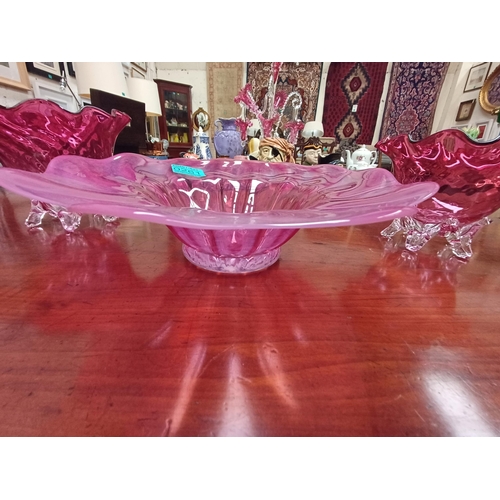 261 - Pair of Red Glass Posy Bowls and a Red Vaseline Glass Fruit Bowl