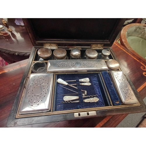 265 - 19th Century Rosewood Gentleman's Travel Box with fully fitted interior and a watch compartment