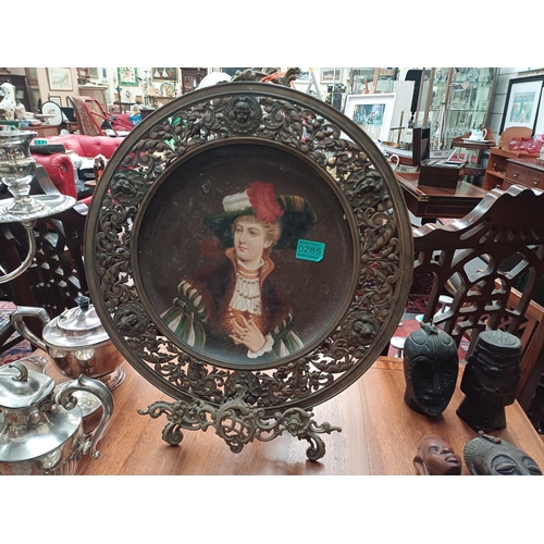 285 - 19th Century Continental Porcelain Charger in Brass Frame