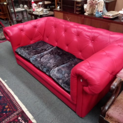 299 - Red Leather Chesterfield Sofa