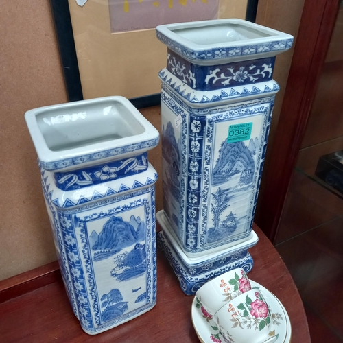 382 - Two Oriental porcelain Tall Square Vases